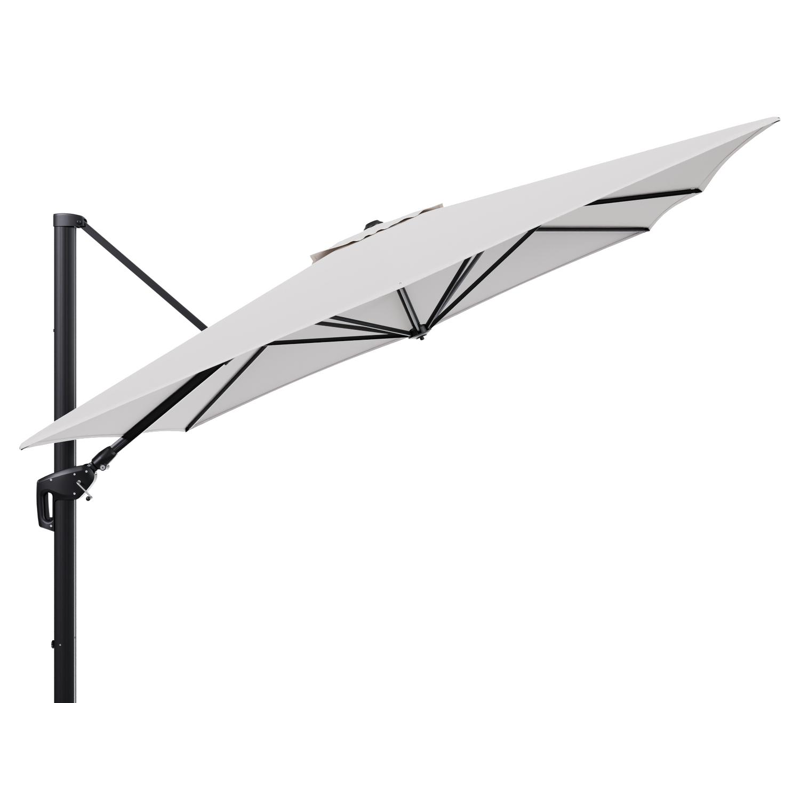 Parasol pendant Minore avec fonction tilt en aluminium noir et toile de parasol en All Weather Solica Ego Eggshell  - Lg.1: 350 x Lg.2: 350 cm (sans pied de parasol