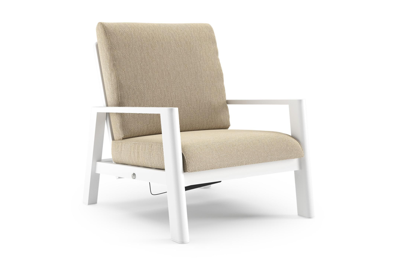 Fauteuil de jardin Cirello en aluminium blanc et coussins en all weather cosytica althea camel
