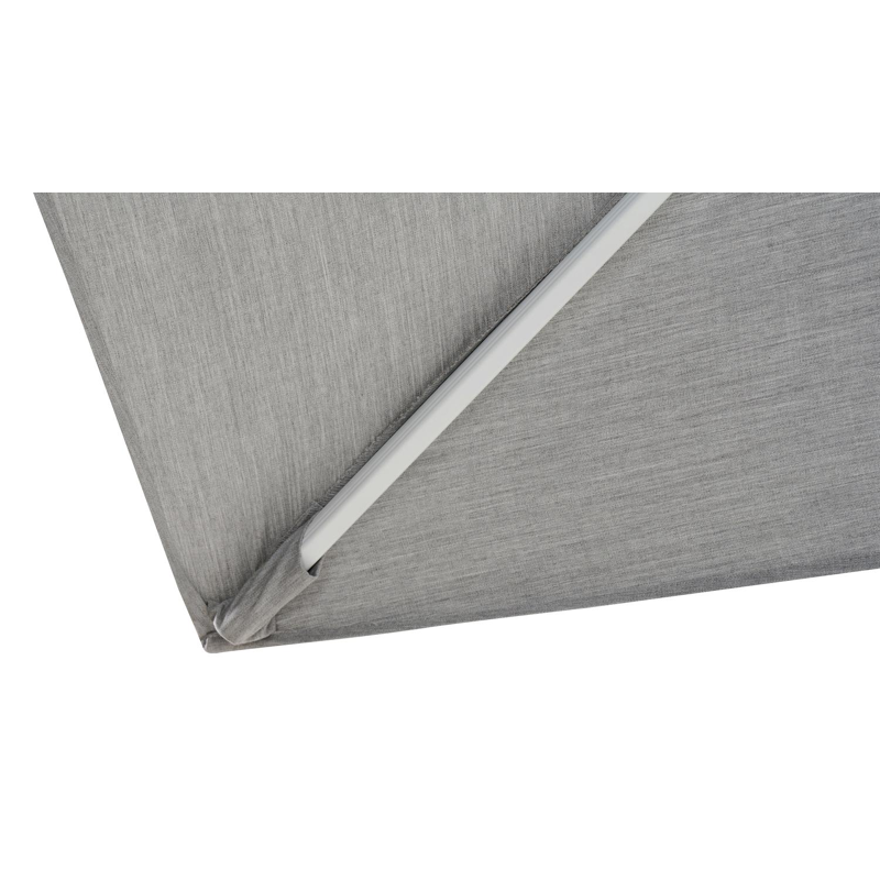 Rufina zweefparasol met tiltfunctie in wit aluminium met grijs all weather sunbrella® premium parasoldoek - L1: 300 x L2: 300 cm (met voet)