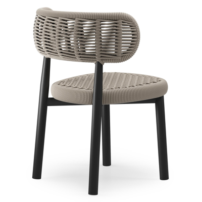 Lomo tuinstoel in zwart aluminium en beige vierkant geweven ronde rope 