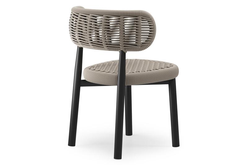 Lomo tuinstoel in zwart aluminium en beige vierkant geweven ronde rope 