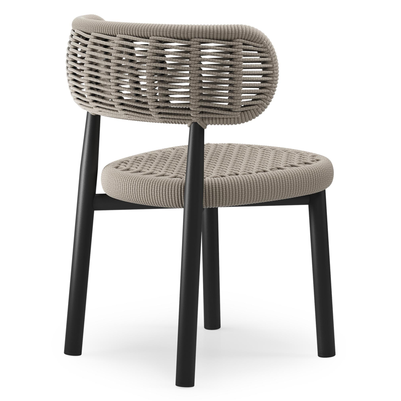 Lomo tuinstoel in zwart aluminium en beige vierkant geweven ronde rope 