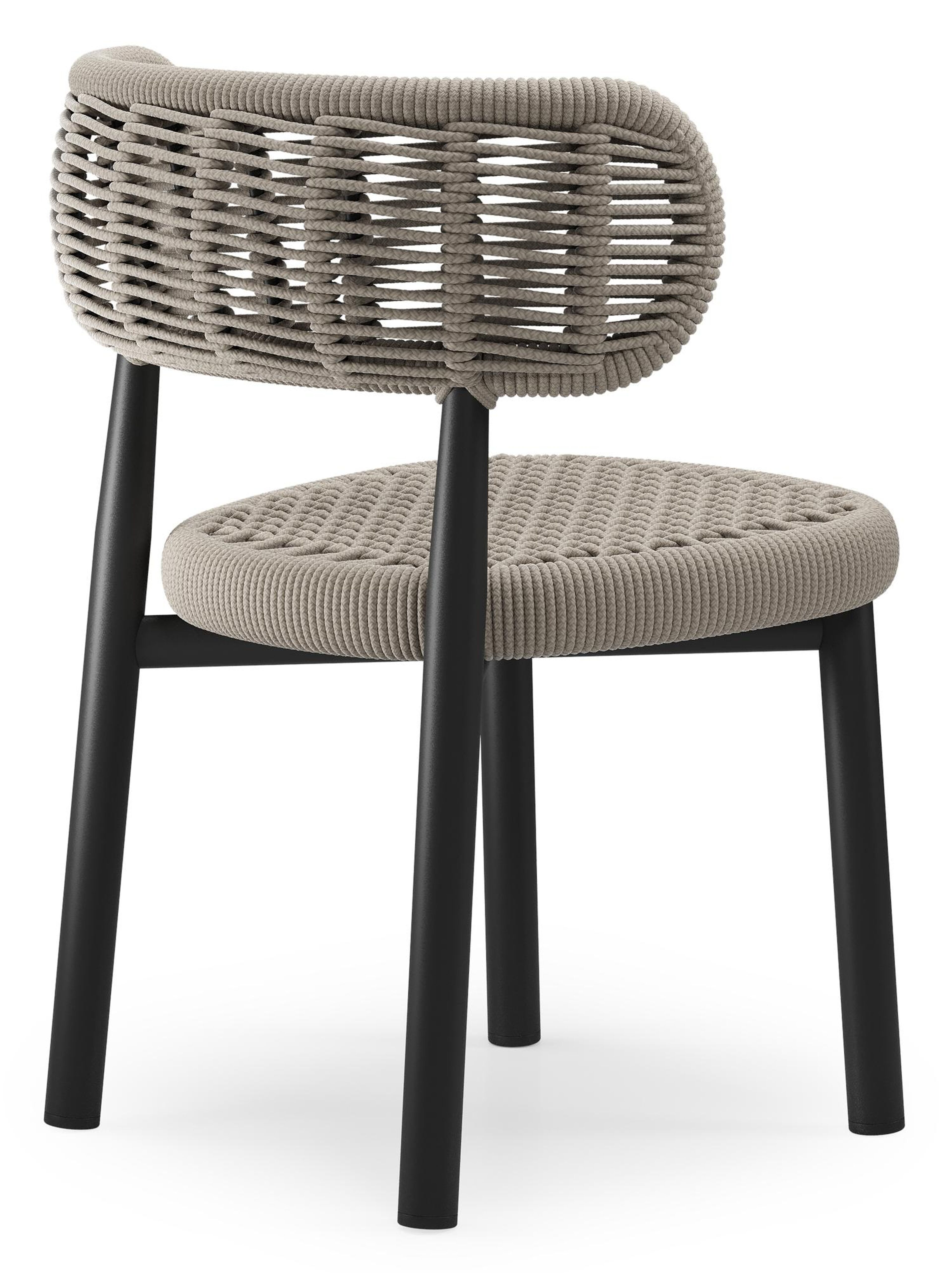 Lomo tuinstoel in zwart aluminium en beige vierkant geweven ronde rope 