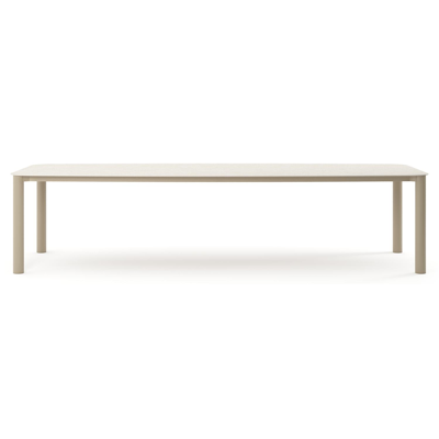 Table de jardin Orso forme de bateau en aluminium beige et céramique pleine Shilin - Lg. 315 x Lrg. 115 x Haut. 74.5 cm