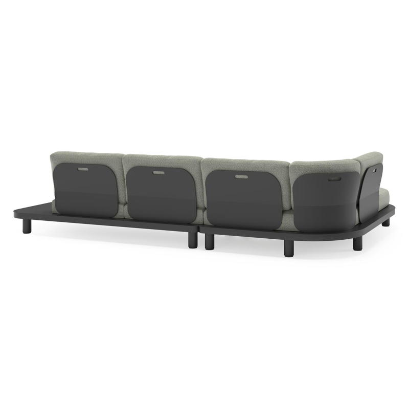 Donato loungehoek in zwart aluminium met all weather sunbrella® luxe Savane Leaf kussen