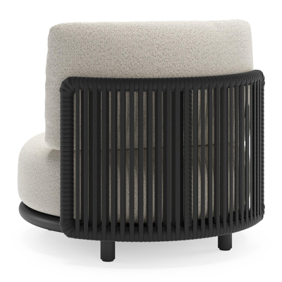 Lomano loungestoel in zwart aluminium en beige verticaal geweven luxe vlakke rope met firenze natural all weather solica kussen