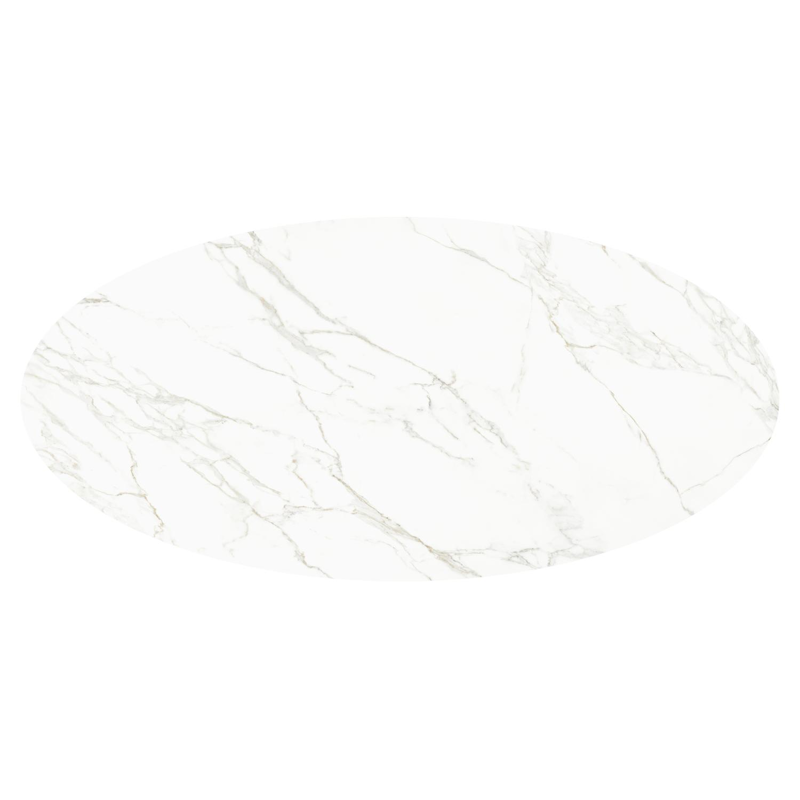 Table de jardin Amico oval en aluminium beige et céramique pleine Calacatta - Lg. 260 x Lrg. 125 x Haut. 74 cm