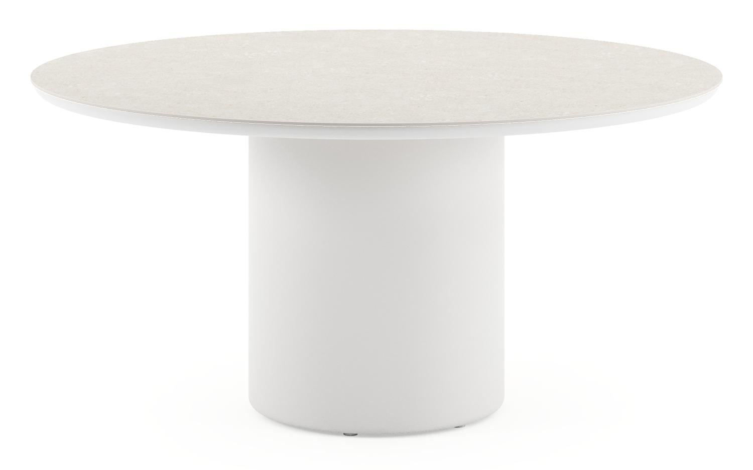Amico tuintafel rond in wit aluminium en volkeramiek Shilin - Dia. 148 x H 73.5 cm