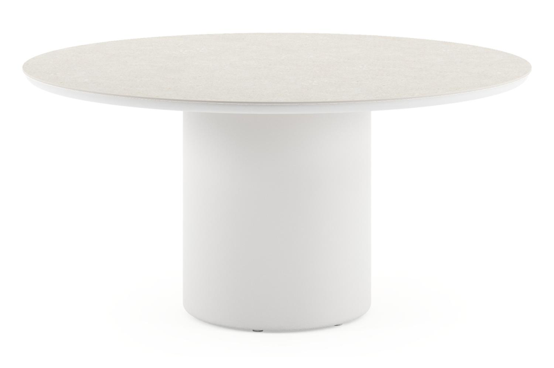 Amico tuintafel rond in wit aluminium en volkeramiek Shilin - Dia. 148 x H 73.5 cm