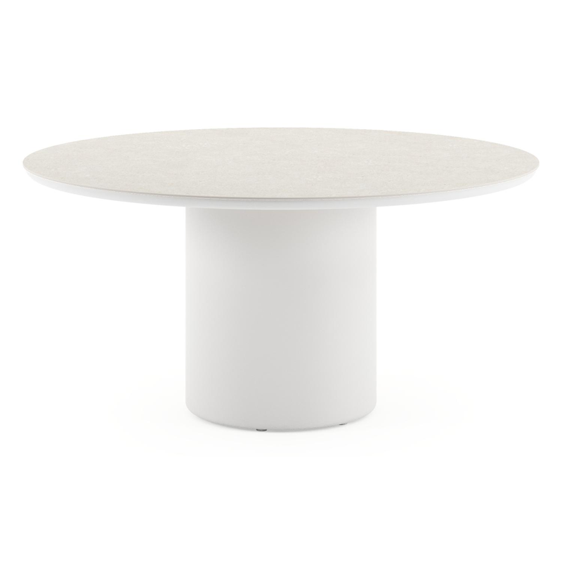 Amico tuintafel rond in wit aluminium en volkeramiek Shilin - Dia. 148 x H 73.5 cm