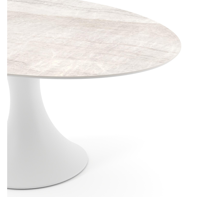 Table de jardin Fano ovale en aluminium blanc et céramique pleine Taj Mahal - Lg. 180 x Lrg. 110 x Haut. 74 cm