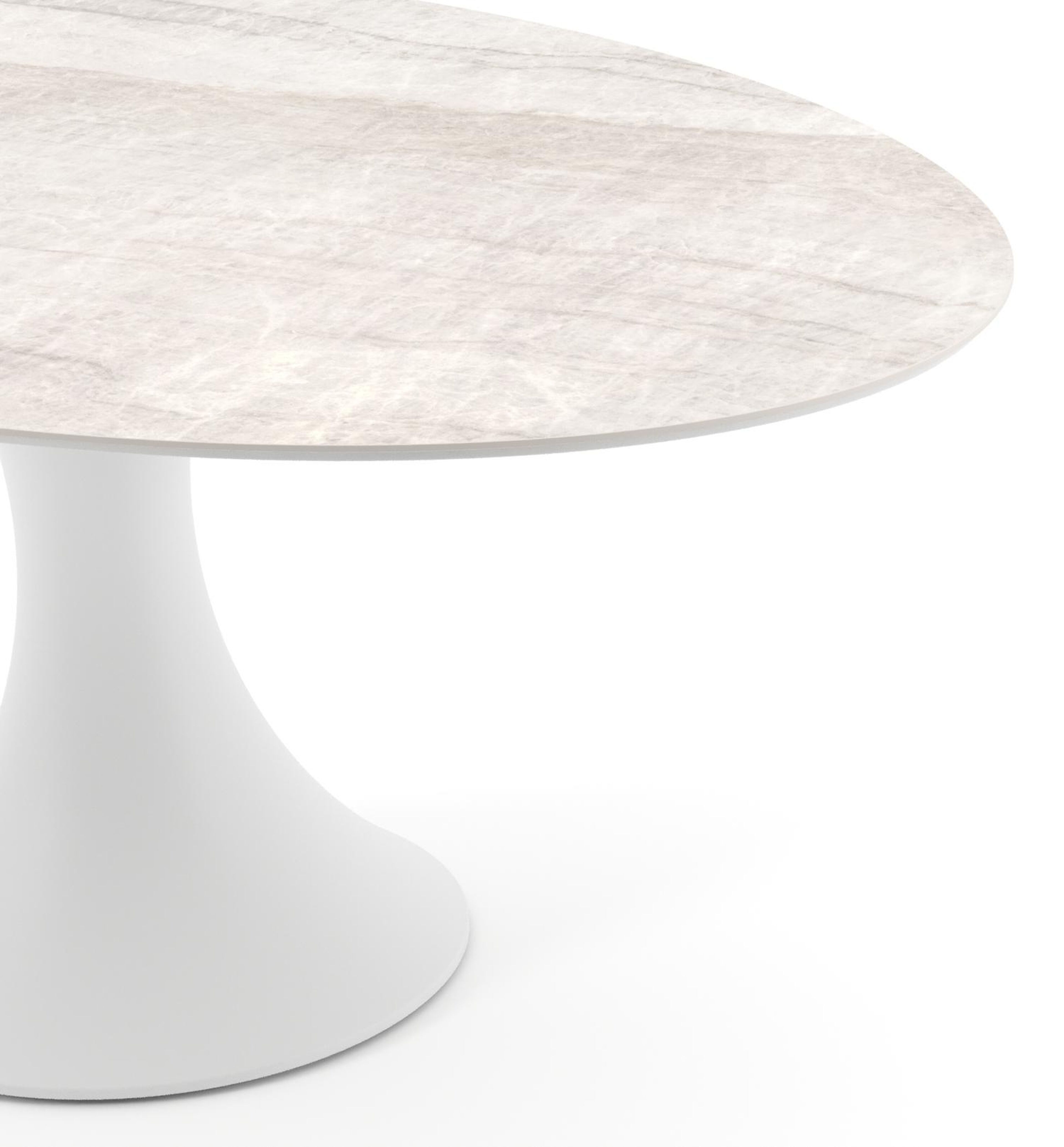 Table de jardin Fano ovale en aluminium blanc et céramique pleine Taj Mahal - Lg. 180 x Lrg. 110 x Haut. 74 cm