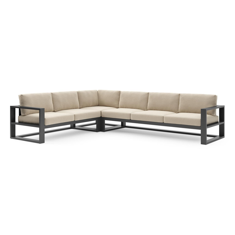 Verato loungehoek in zwart aluminium met althea chalk all weather cosytica kussen