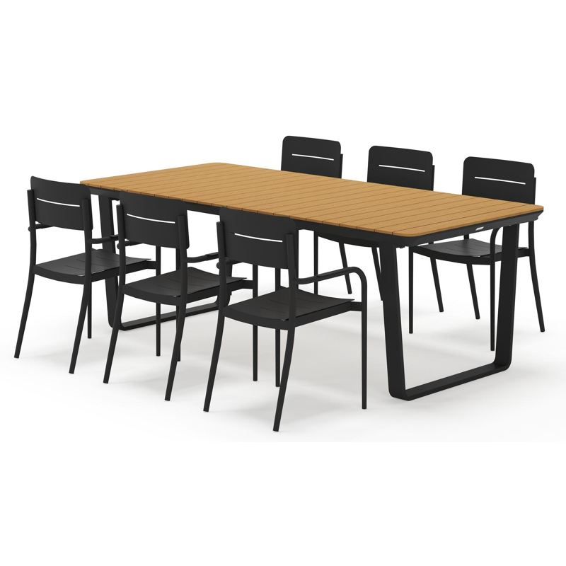 Alora tuinset rechthoekig in zwart aluminium en polywood met 6 Salto tuinstoelen