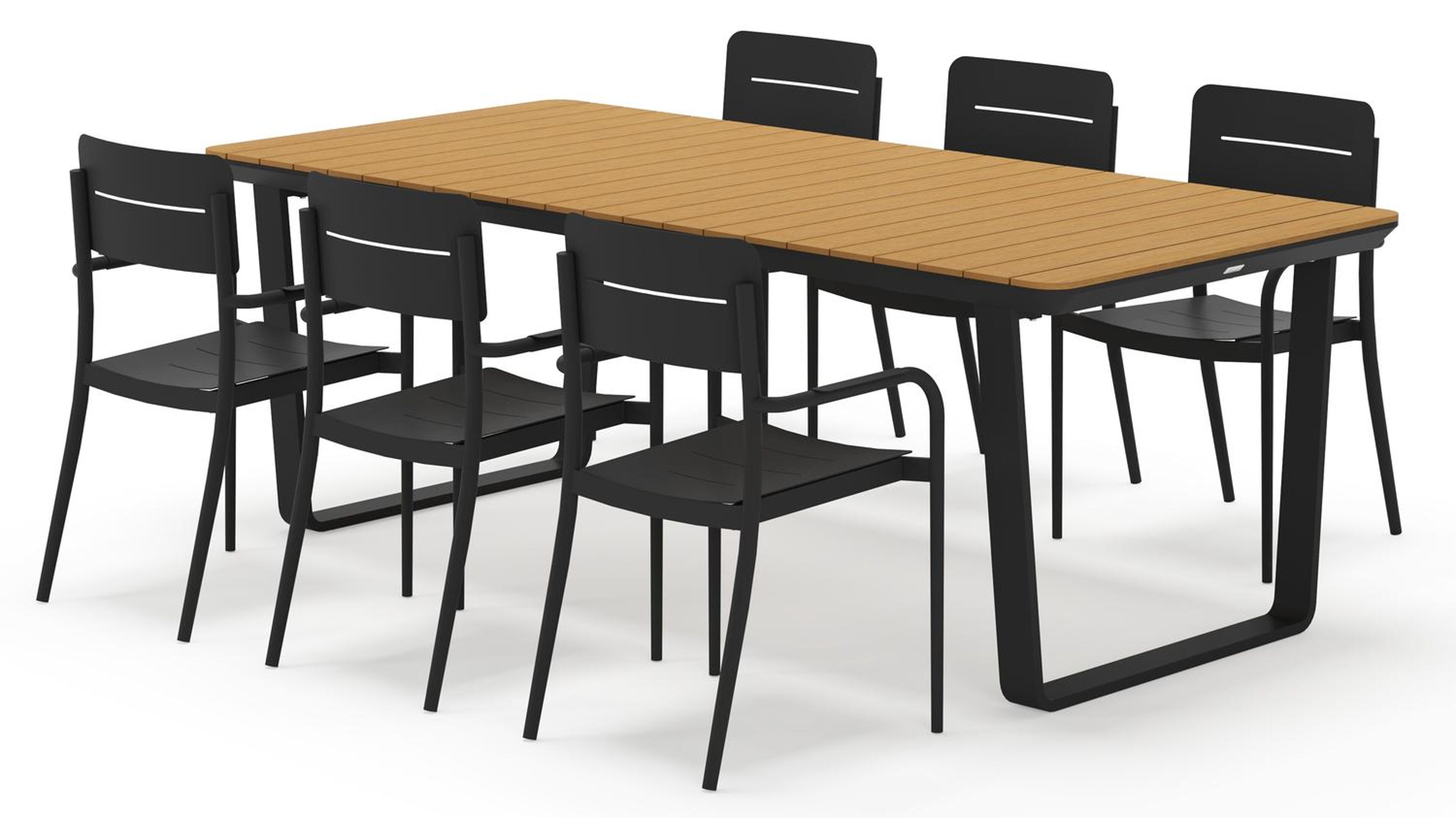 Alora tuinset rechthoekig in zwart aluminium en polywood met 6 Salto tuinstoelen