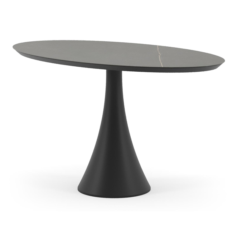 Table de jardin Fano oval en aluminium noir et céramique pleine Calatorao - Lg. 140 x Lrg. 80 x Haut. 74.5 cm