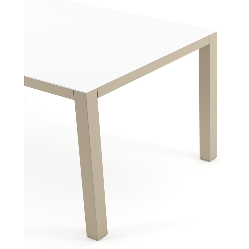 Como tuintafel rechthoekig in beige aluminium en volkeramiek Arctic White - L 160 x B 100 x H 73 cm