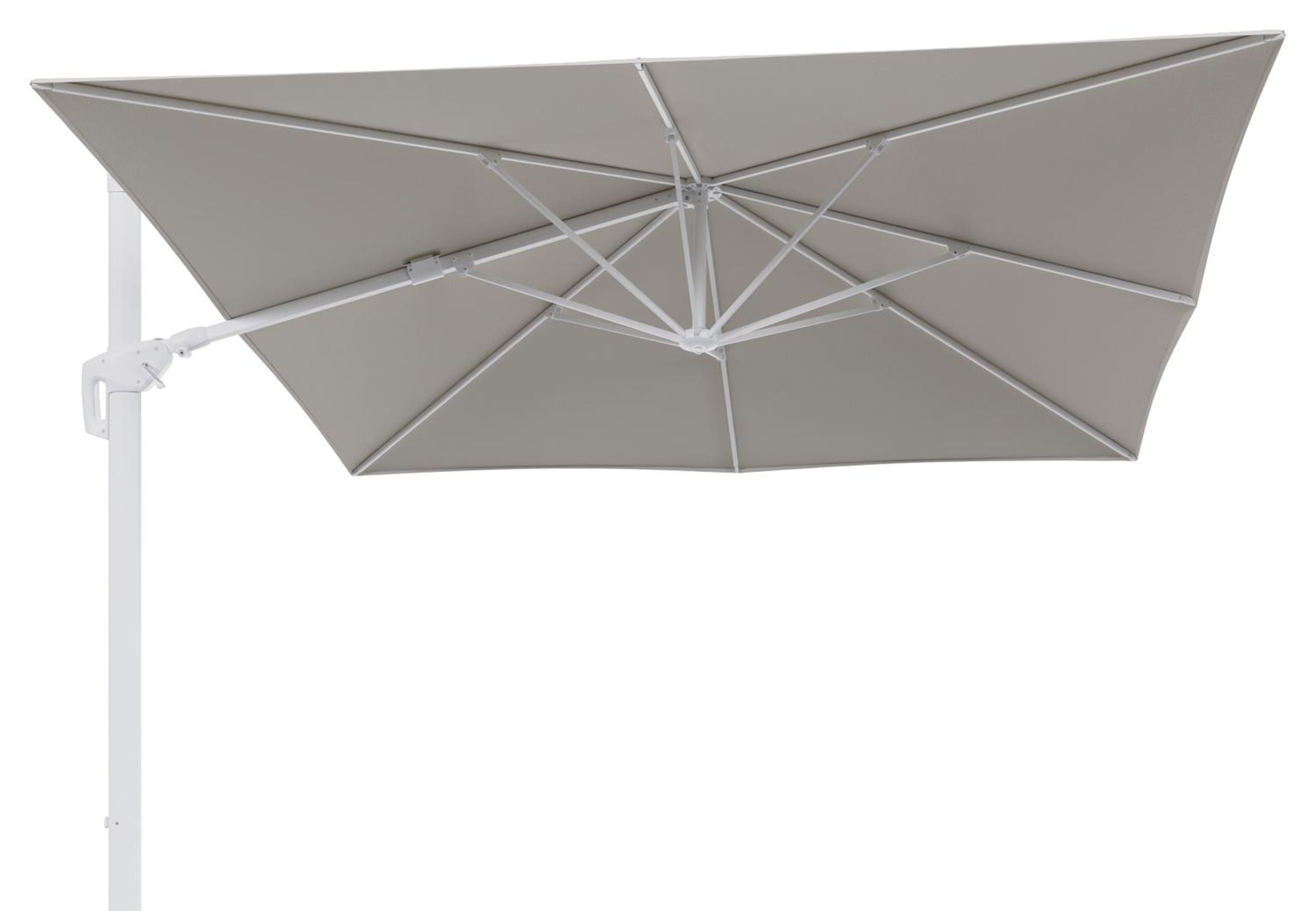 Minore zweefparasol tiltfunctie in wit aluminium en parasoldoek in All Weather Sunbrella® Luxe Lopi Marble  - L1 350 x L2: 350 cm (zonder voet)