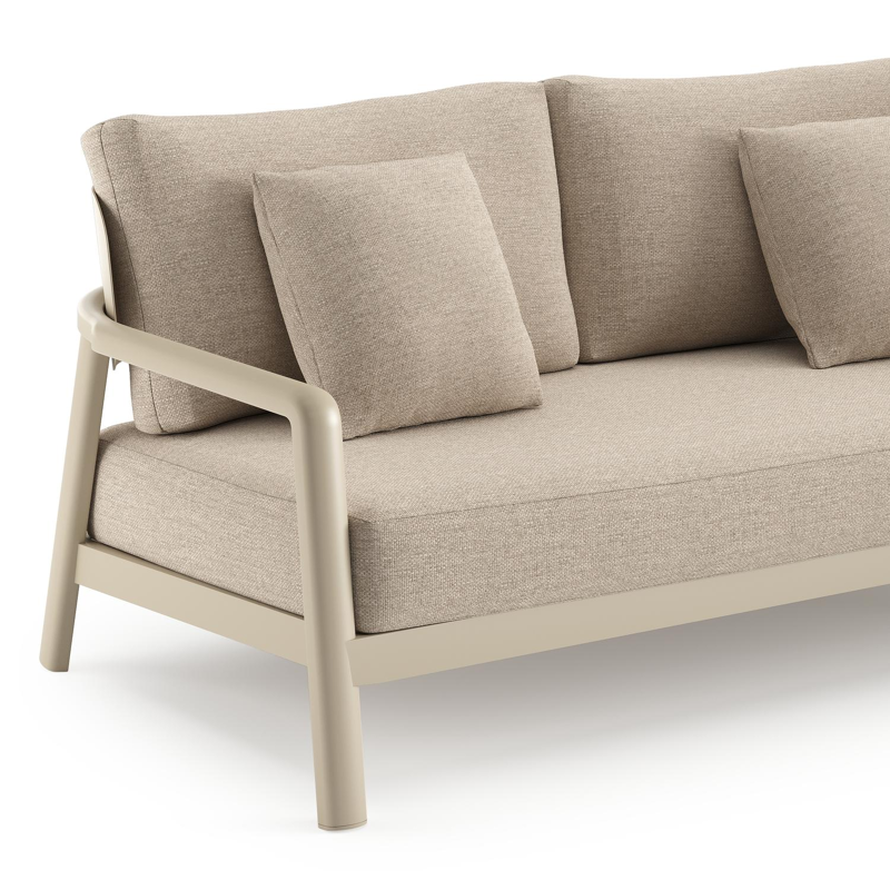 Salamanca loungebank in beige aluminium met rustic weather+ softtouch kussens en loungetafel