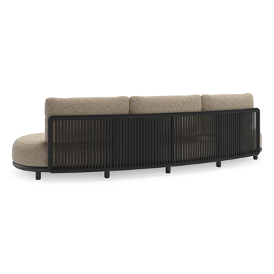 Lomano loungebank in zwart aluminium en zwart verticaal geweven luxe vlakke rope met bora jungle all weather cosytica kussen