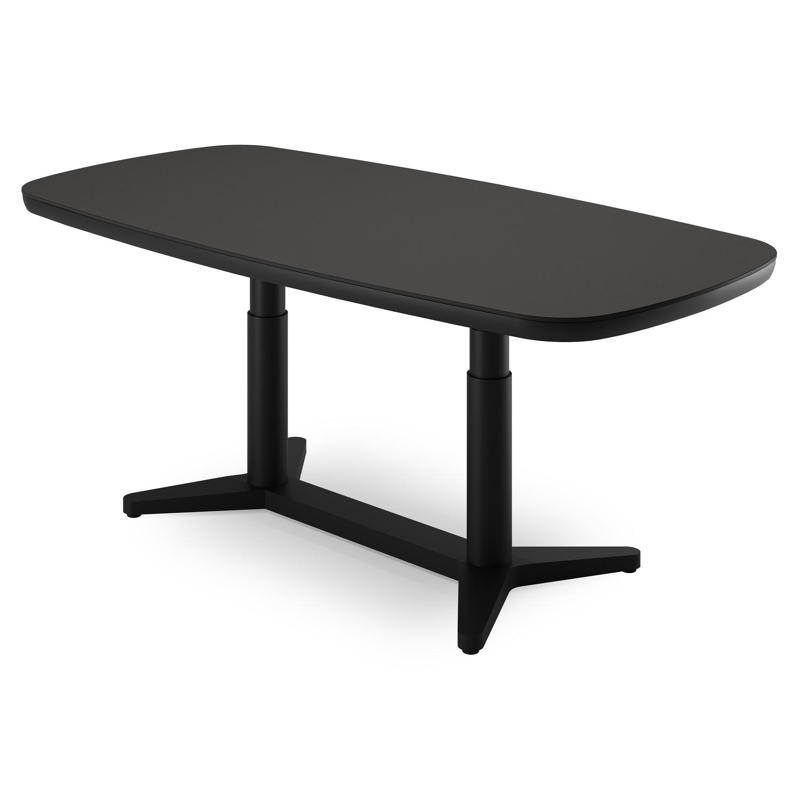 Tarsia tuintafel rond in zwart aluminium en Notte Minerale sintered stone - L 90 x B 180 x H 74.5 cm