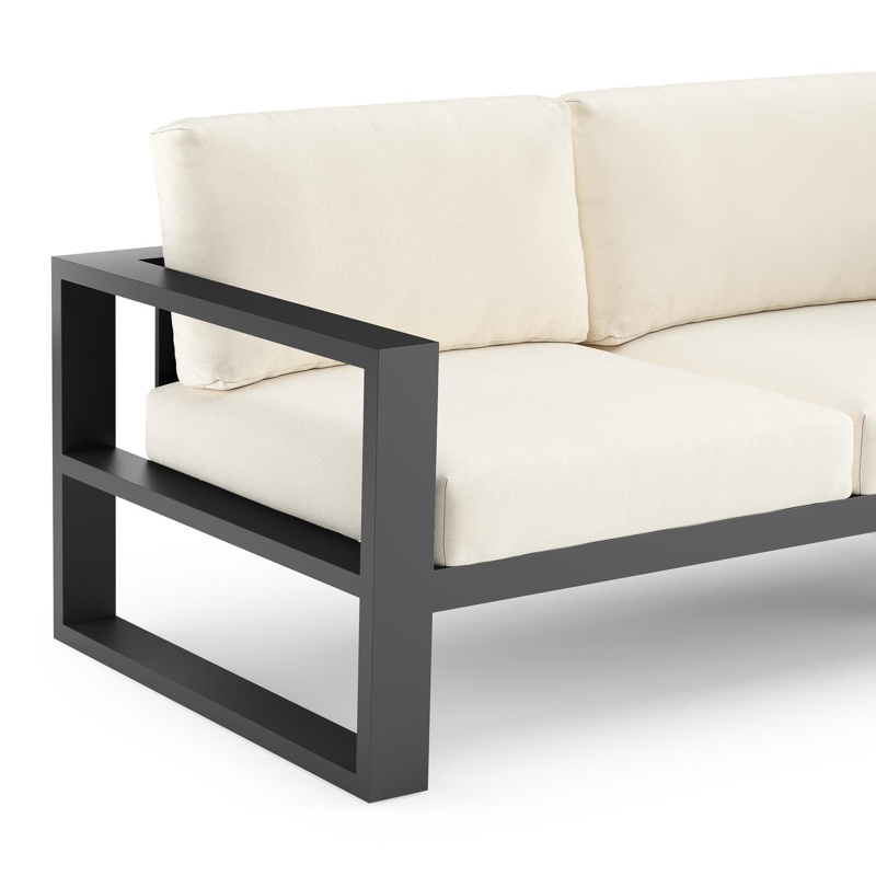 Verato loungehoek in zwart aluminium met natte white all weather sunbrella® luxe kussen