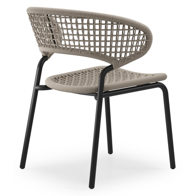 Donato XL tuinstoel in zwart aluminium en beige vierkant geweven ronde rope