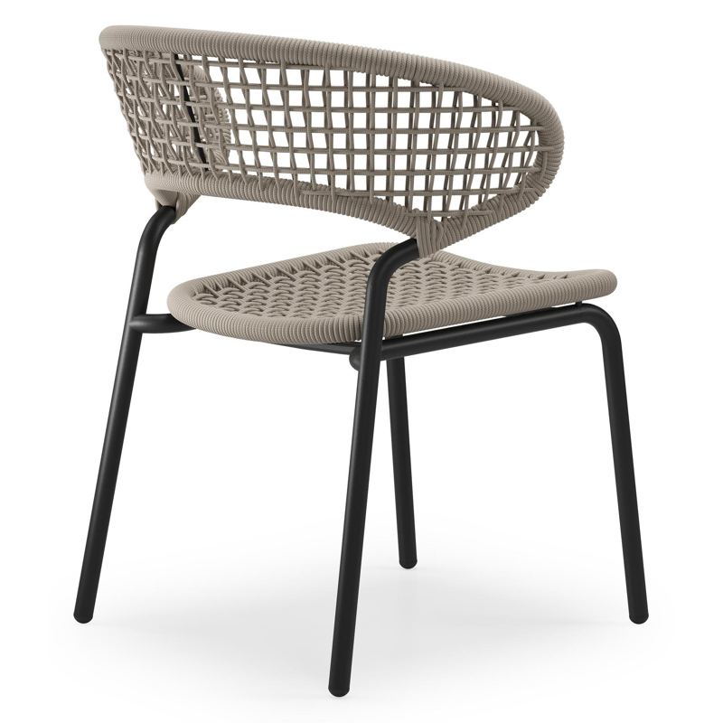 Donato XL tuinstoel in zwart aluminium en beige vierkant geweven ronde rope