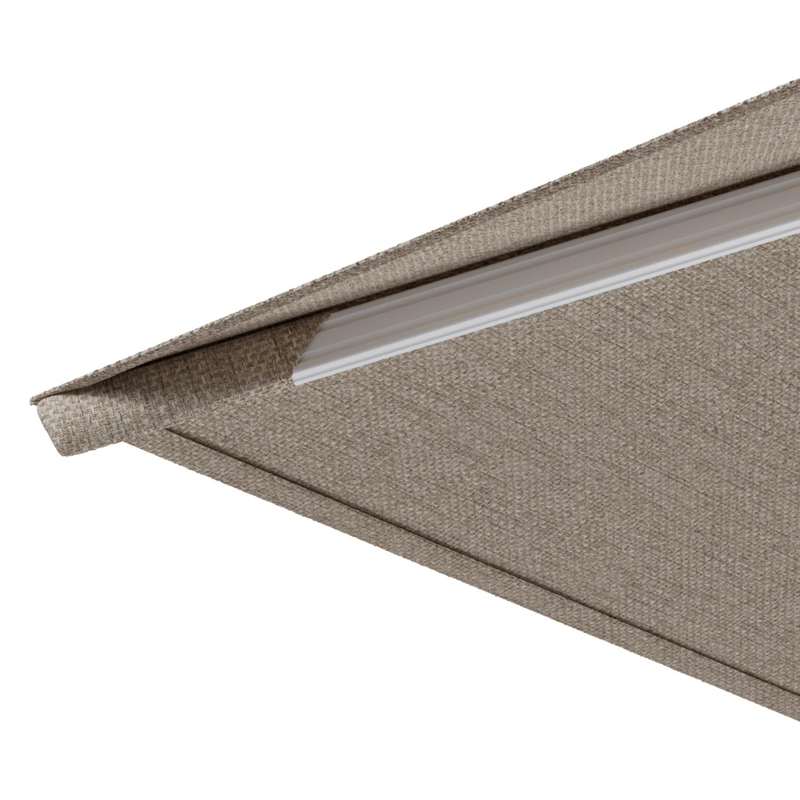 Avola zweefparasol met tiltfunctie in wit aluminium en natural Weather+ Softtouch parasoldoek - L1 200 x L2 300 cm met parasolvoet Avola 90 kg