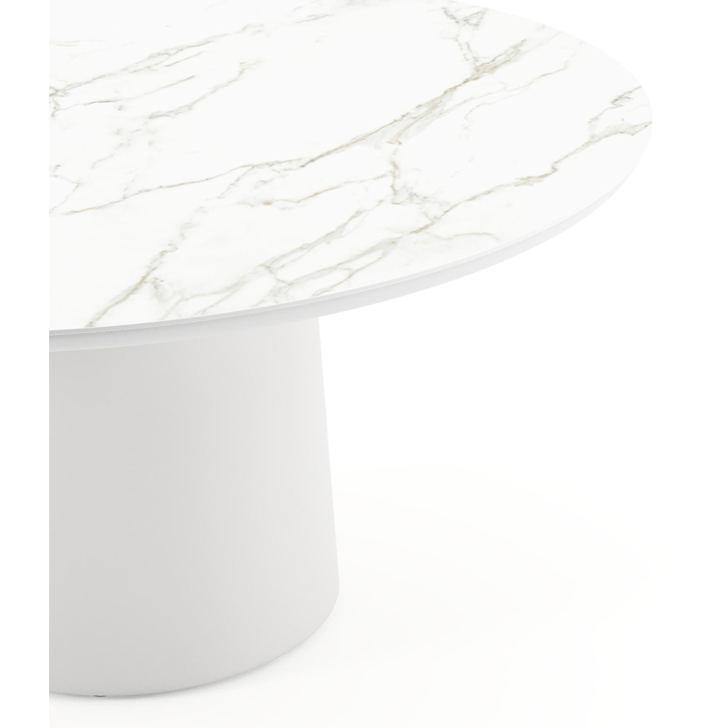 Table de jardin Amico rond en aluminium blanc et céramique pleine Calacatta - Diam. 148 x Haut. 73.5 cm