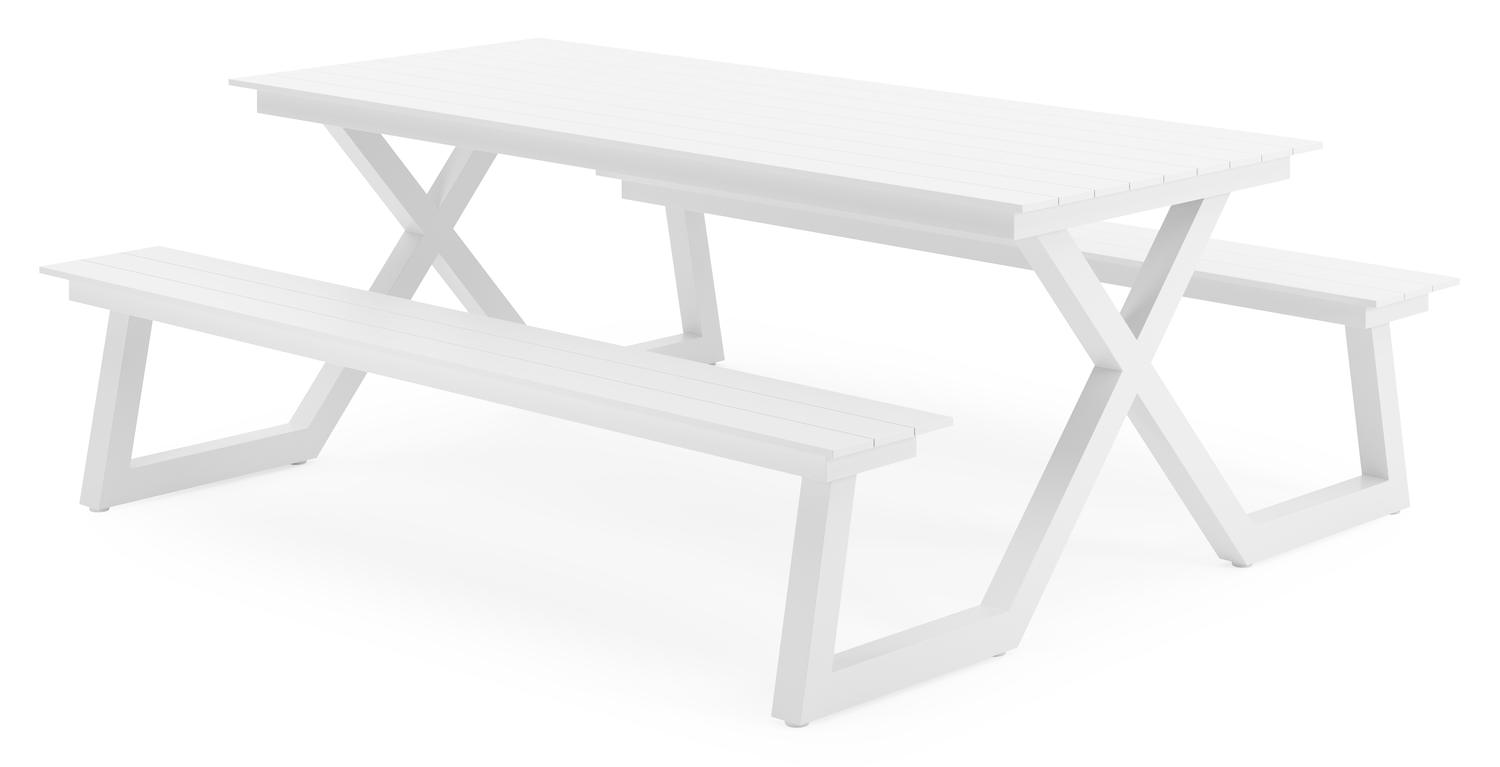 Mundo picknicktafel in wit aluminium - L 200 x B 174 x H 75 cm