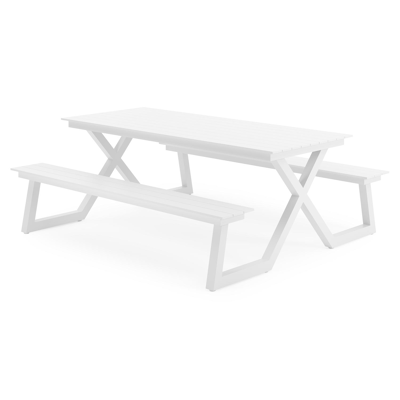 Table de pique-nique Mundo en aluminium blanc - Lg 200 x Larg 174 x H 75 cm