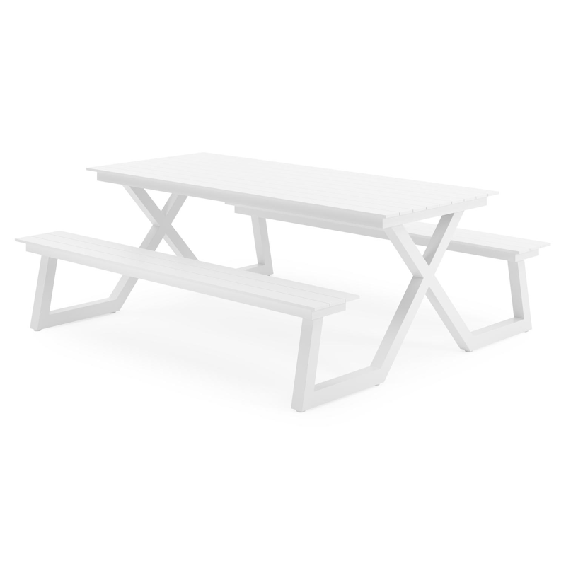 Mundo picknicktafel in wit aluminium - L 200 x B 174 x H 75 cm