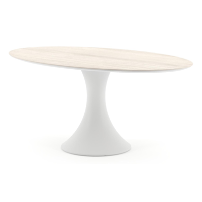 Fano tuintafel ovaal in wit aluminium en volkeramiek Travertino Bianco - L 180 x B 110 x H 74 cm
