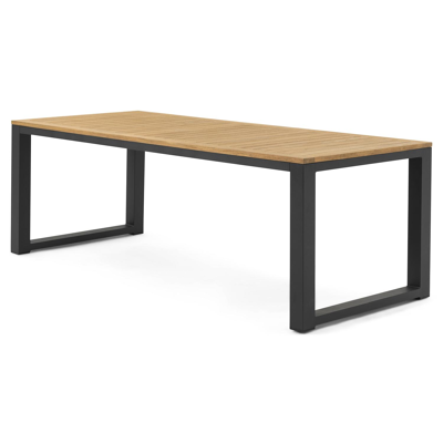 Ensemble de jardin Livo en aluminium noir avec plateau de table en teck Naturel et 6 chaises de jardin Rivo