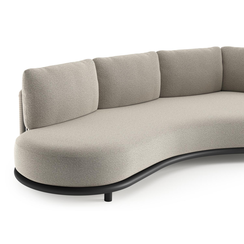 Lomano loungebank in zwart aluminium en beige verticaal geweven luxe vlakke rope met firenze sand all weather solica kussen