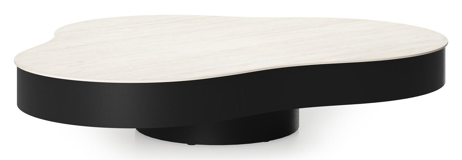 Table de basse Lomano cloud en aluminium noir et céramique pleine Travertino Bianco - Lg. 131 x Lrg. 108 x Haut. 25 cm