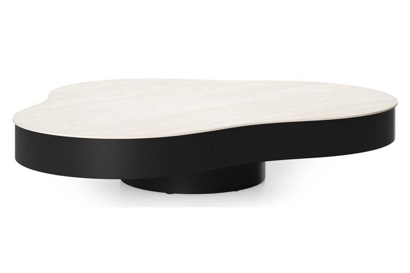 Lomano loungetafel cloud in zwart aluminium en volkeramiek Travertino Bianco - L 131 x B 108 x H 25 cm
