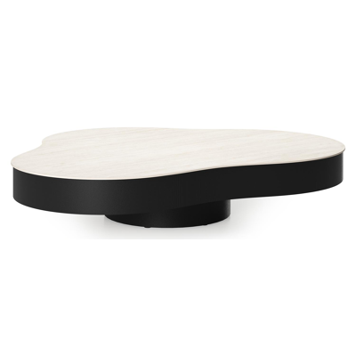 Lomano loungetafel cloud in zwart aluminium en volkeramiek Travertino Bianco - L 131 x B 108 x H 25 cm