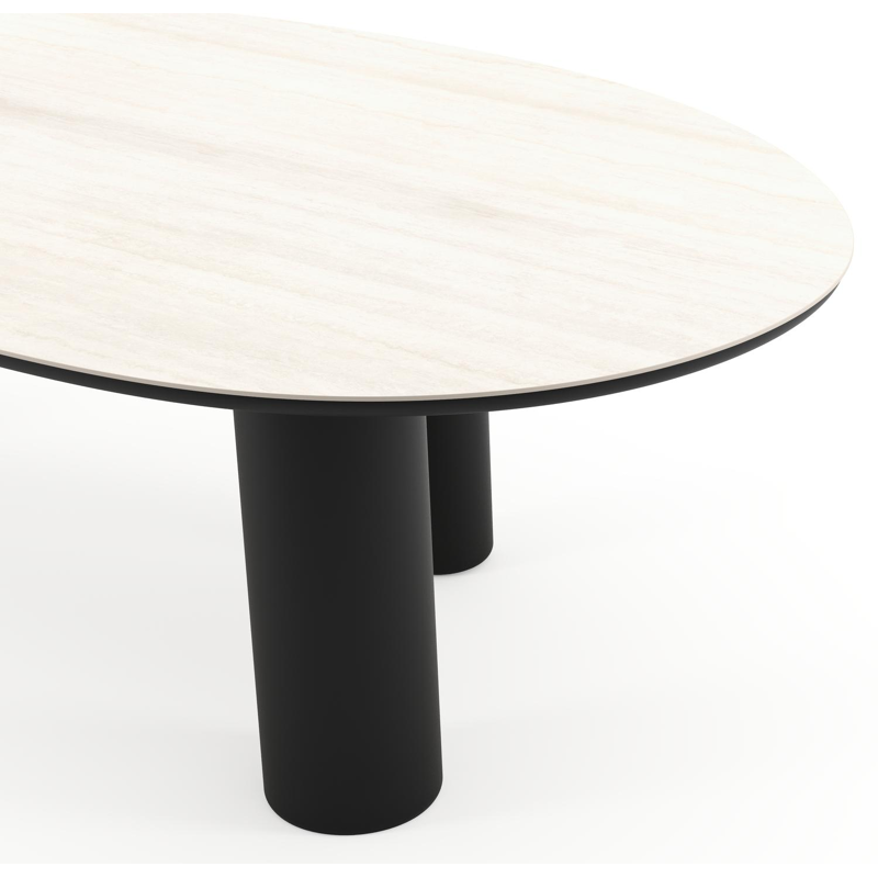 Table de jardin Amico mangue en aluminium noir et céramique pleine Travertino Bianco - Lg. 260 x Lrg. 130 x Haut. 73.5 cm