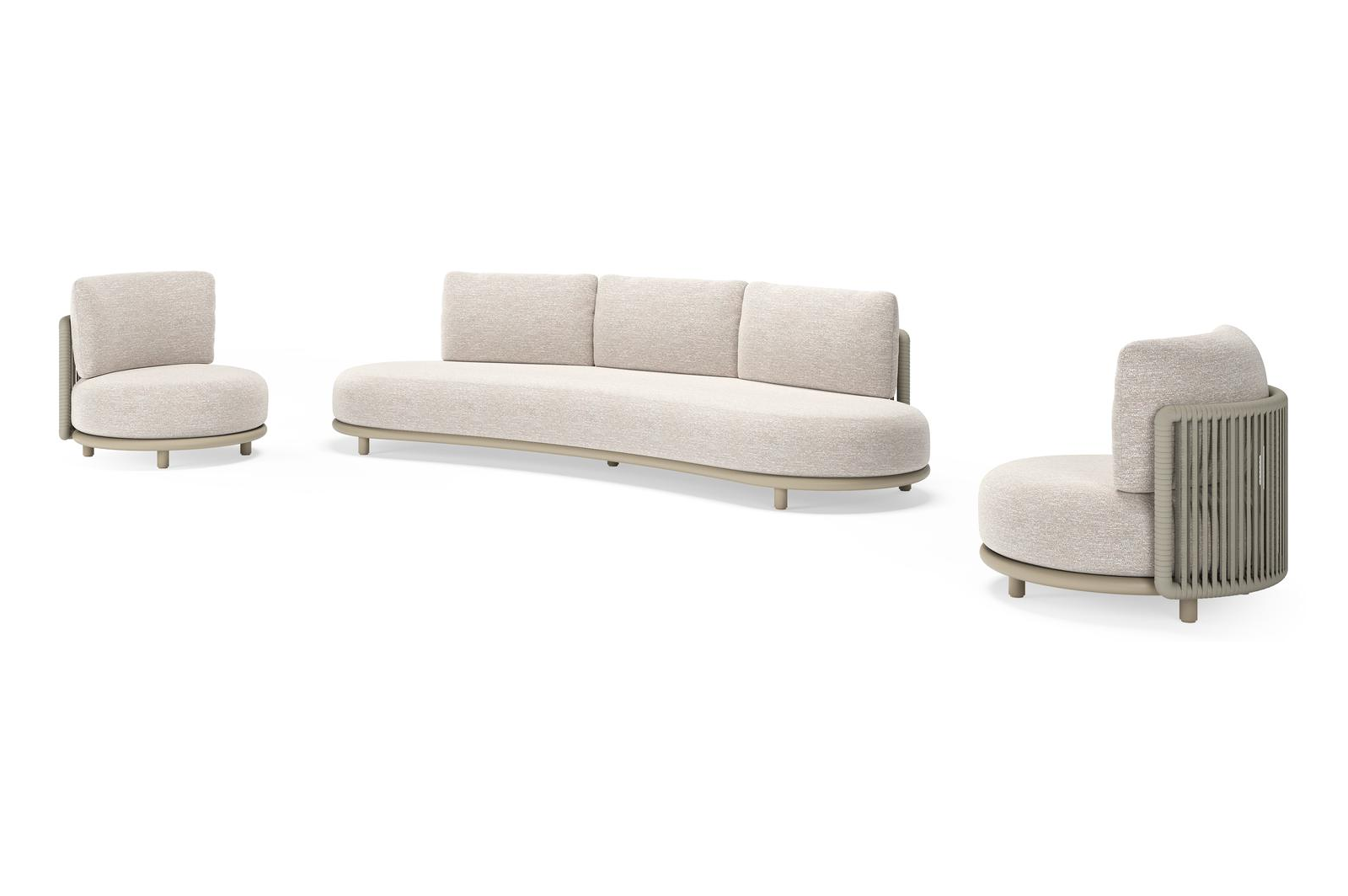 Lomano loungeset in beige aluminium en beige verticaal geweven luxe vlakke rope met Tundra Sand all weather sunbrellaÂ® luxe