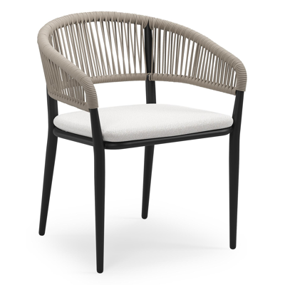 Tolfa stapelbare tuinstoel in zwart aluminium en beige verticaal geweven ronde rope met stoelkussen in All Weather Solica Soul Optik