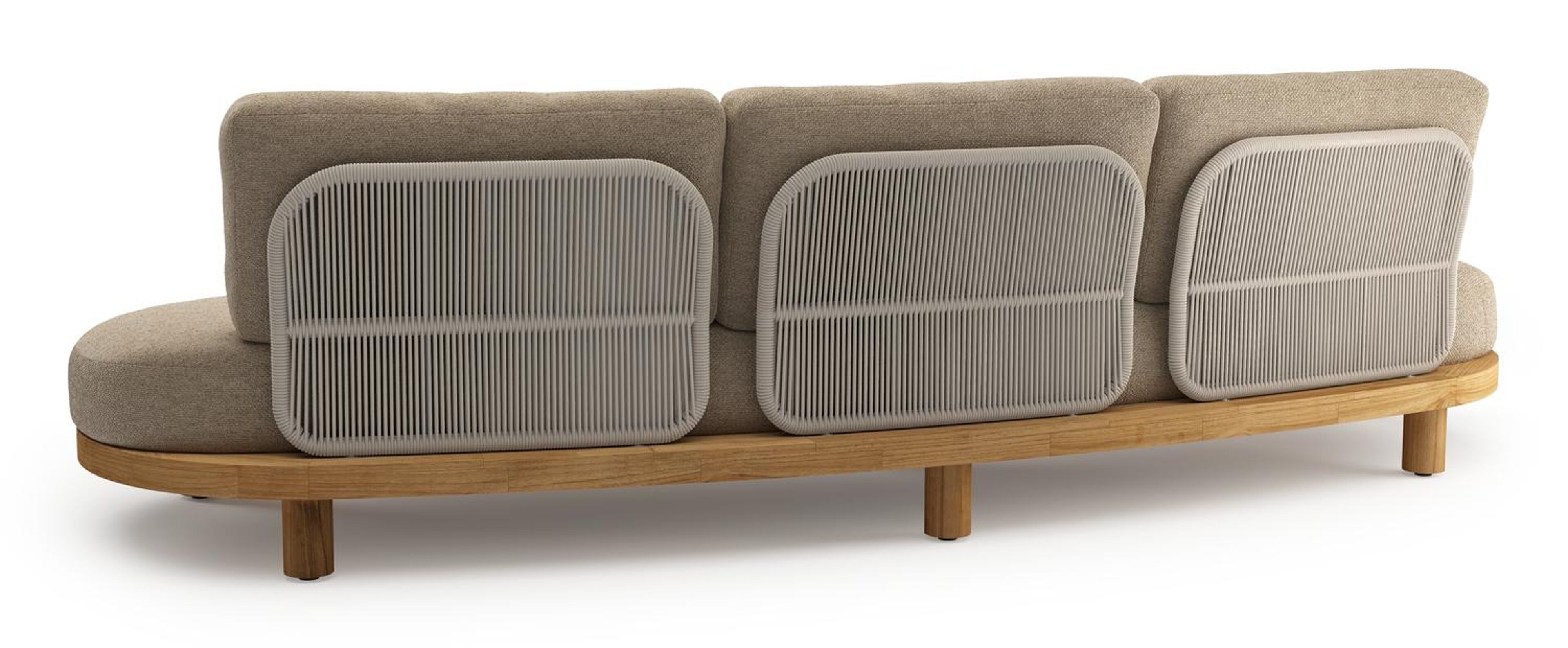 Donato loungeset in teak en beige verticaal geweven ronde rope met all weather cosytica Madagascar Oak kussen