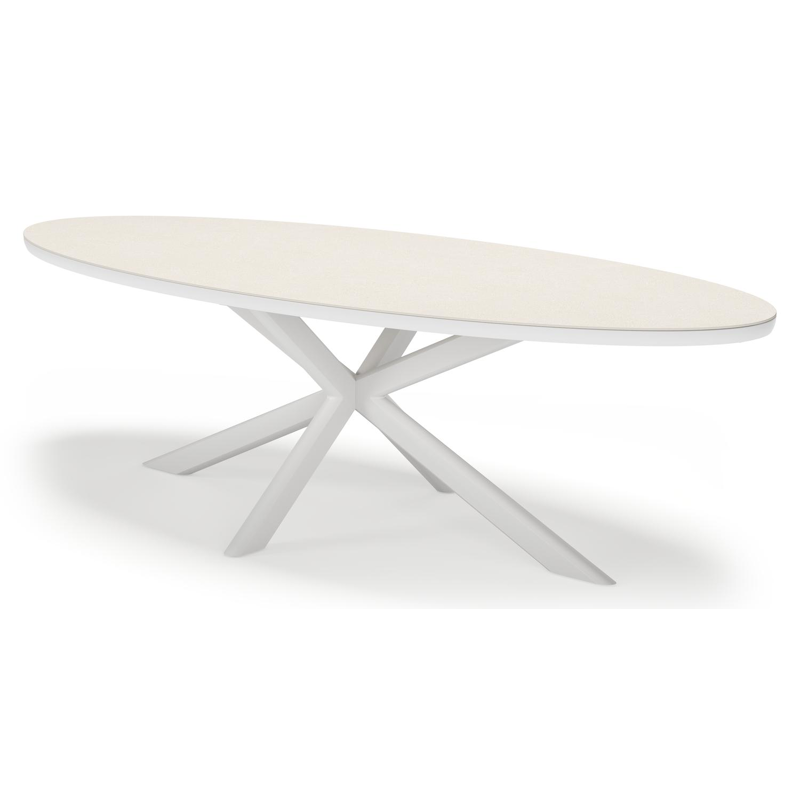 Pamplona tuintafel ovaal in wit aluminium en sintered stone Crema minerale - L 270 x B 120 x H 72 cm