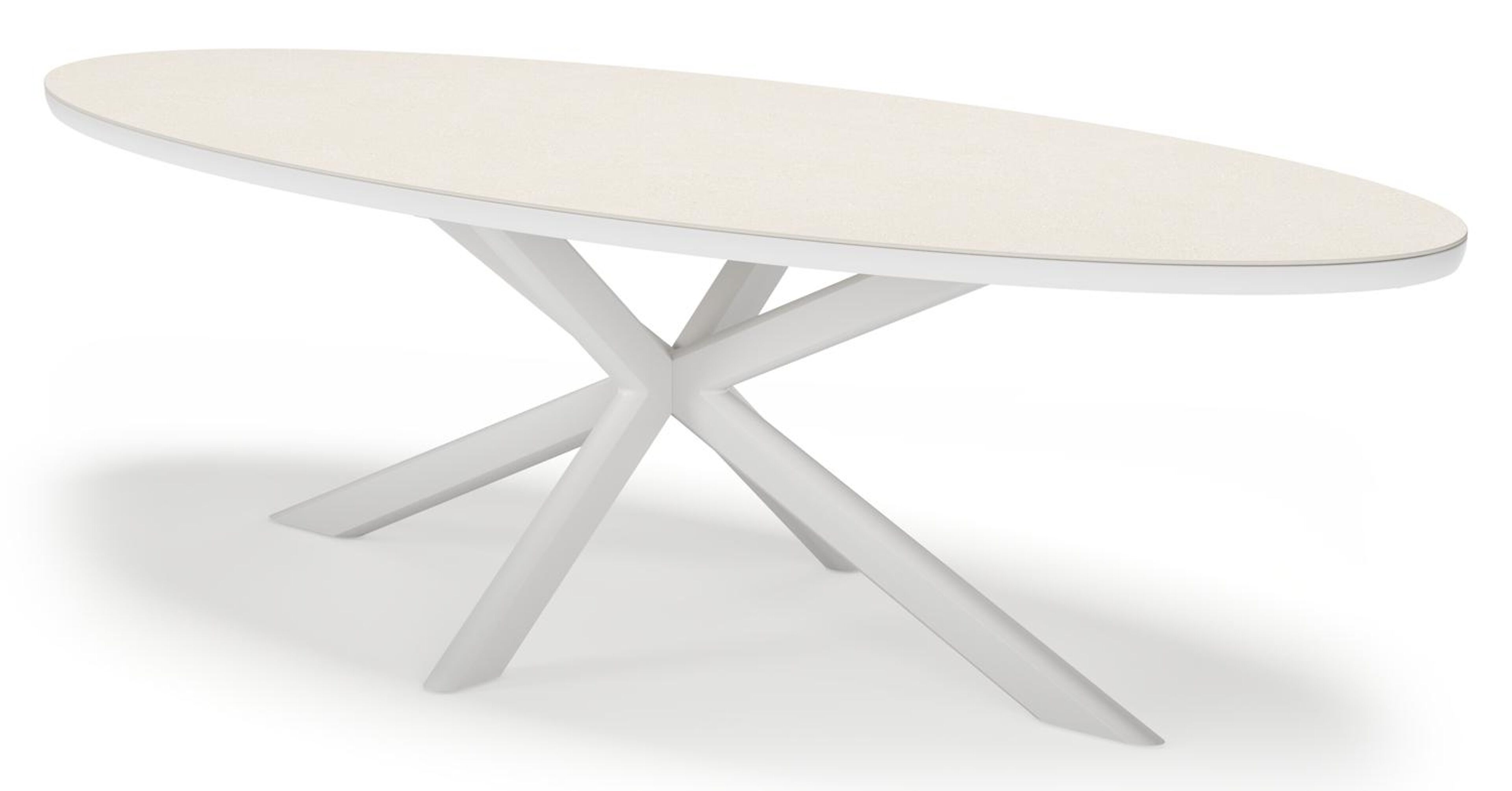 Pamplona tuintafel ovaal in wit aluminium en sintered stone Crema minerale - L 270 x B 120 x H 72 cm