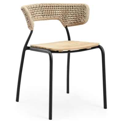 Donato (Coda) stapelbare tuinstoel in zwart aluminium en naturel wicker