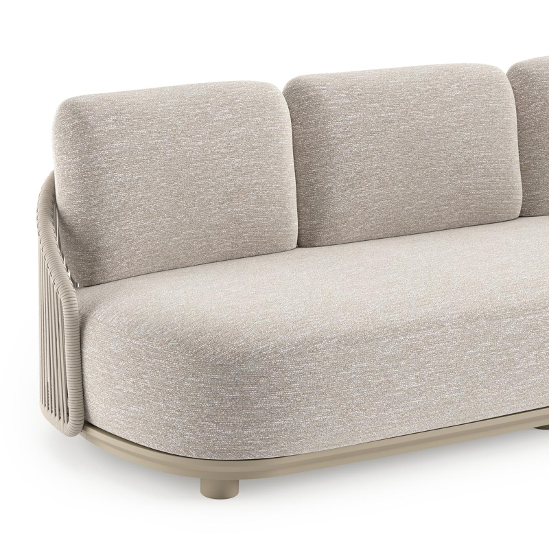 Vadelo loungeset in beige aluminium en beige verticaal geweven ronde rope met tundra sand all weather sunbrella® luxe kussen