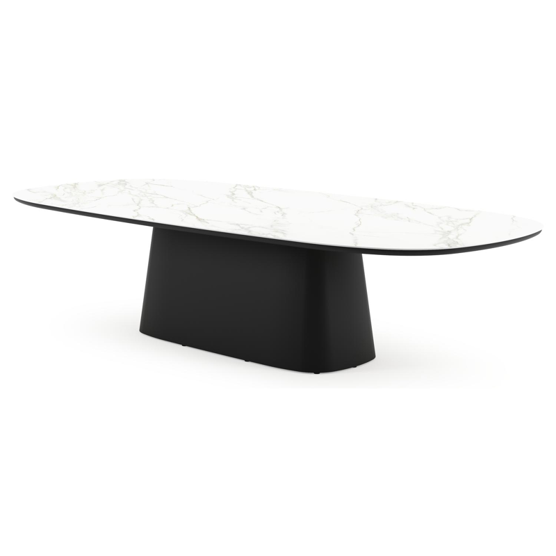 Table de jardin Amico bombo xl en aluminium noir et céramique pleine Calacatta - Lg. 320 x Lrg. 148 x Haut. 74 cm
