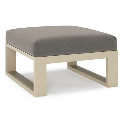 Verato poef in beige aluminium met natte dark taupe all weather sunbrella® luxe kussen