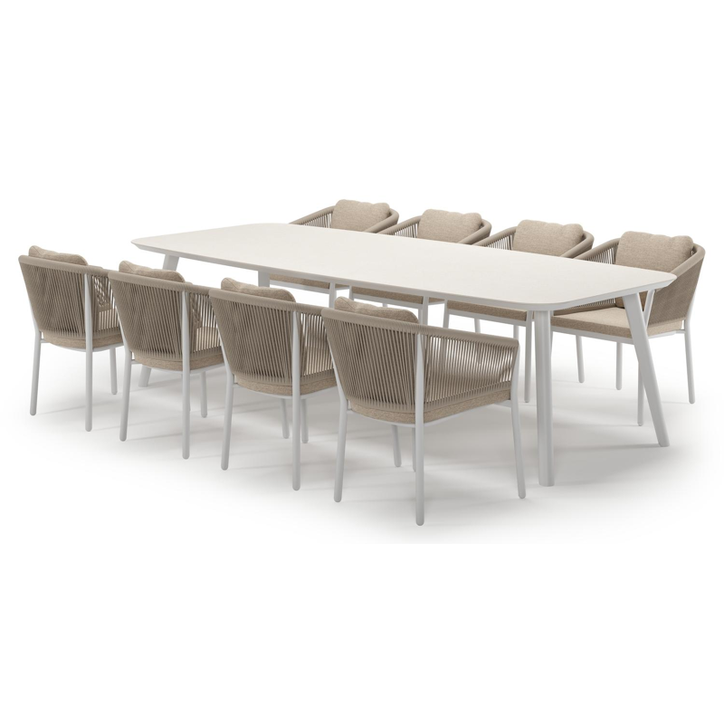 Mosa tuinset in wit aluminium en crema minerale sintered stone met 8 Gerona tuinstoelen